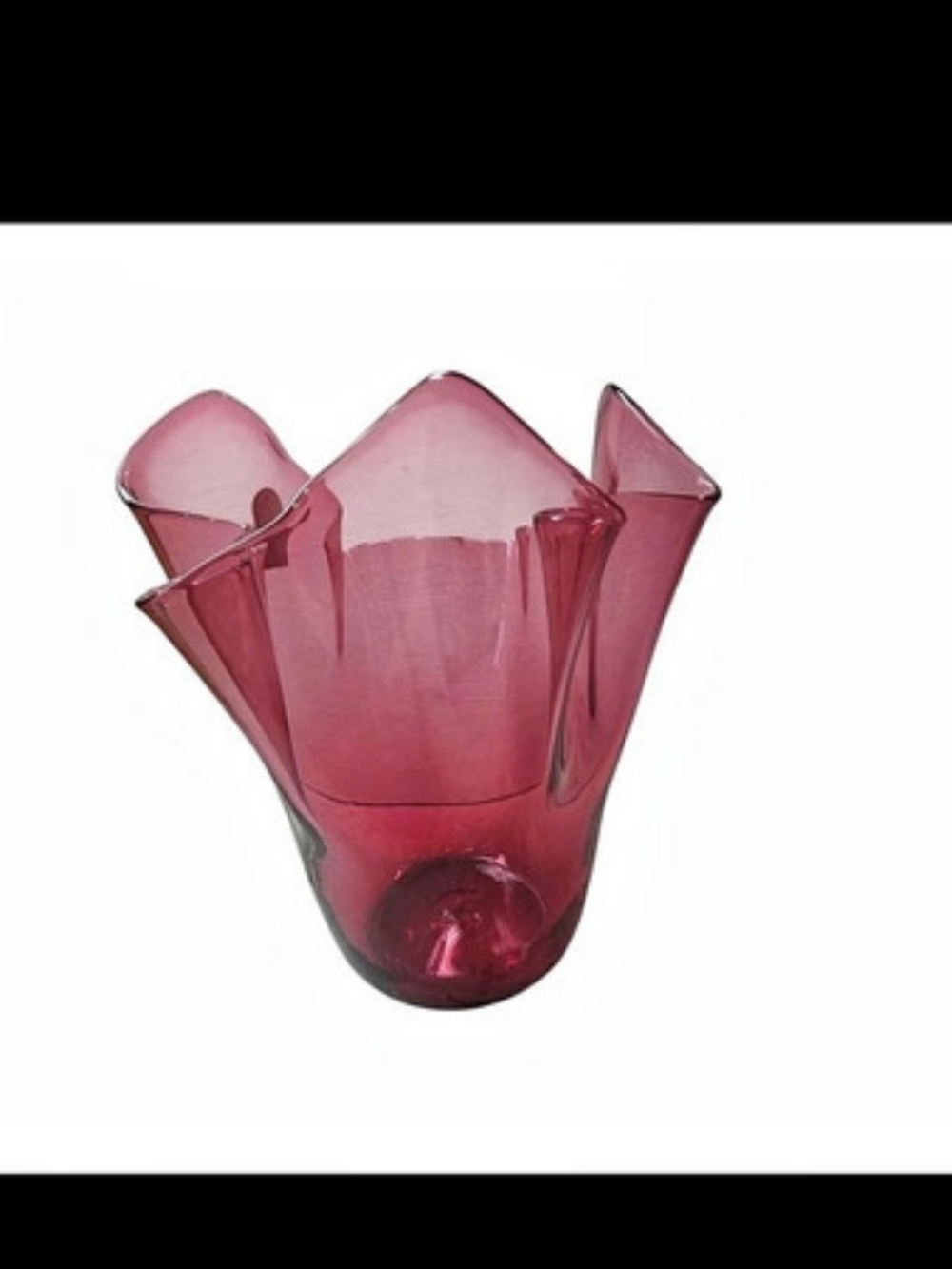Vintage Swung Cranberry Glass Hankerchief Vase Pilgrim Glass Company